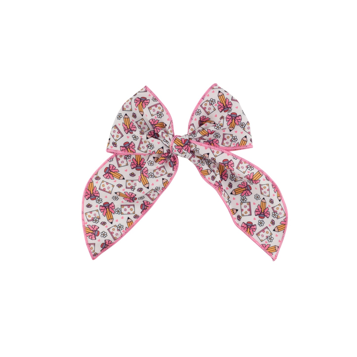 Pink/White School Pencils Bow