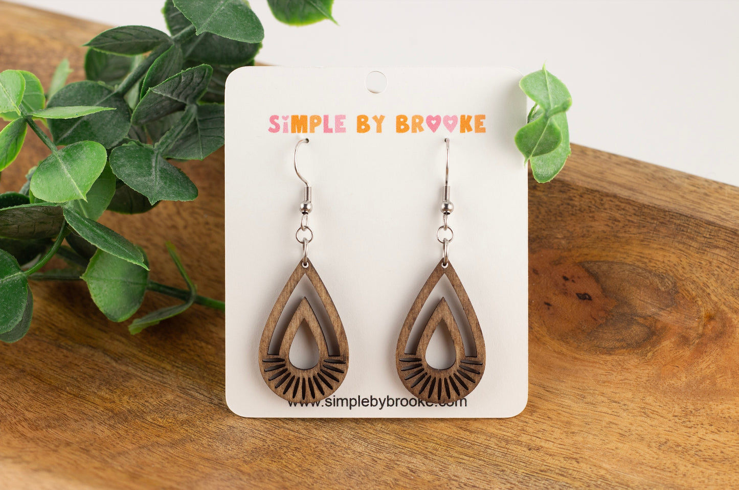 Wooden Boho Teardrop Dangle Earrings