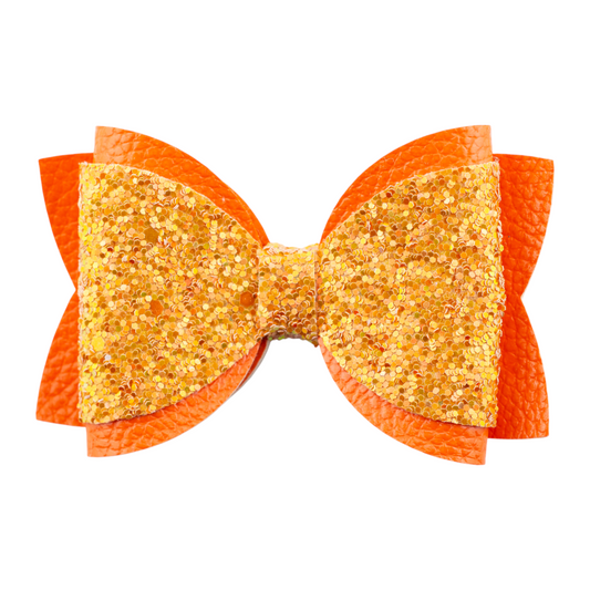 Orange Leather & Chunky Glitter Overylay Bow