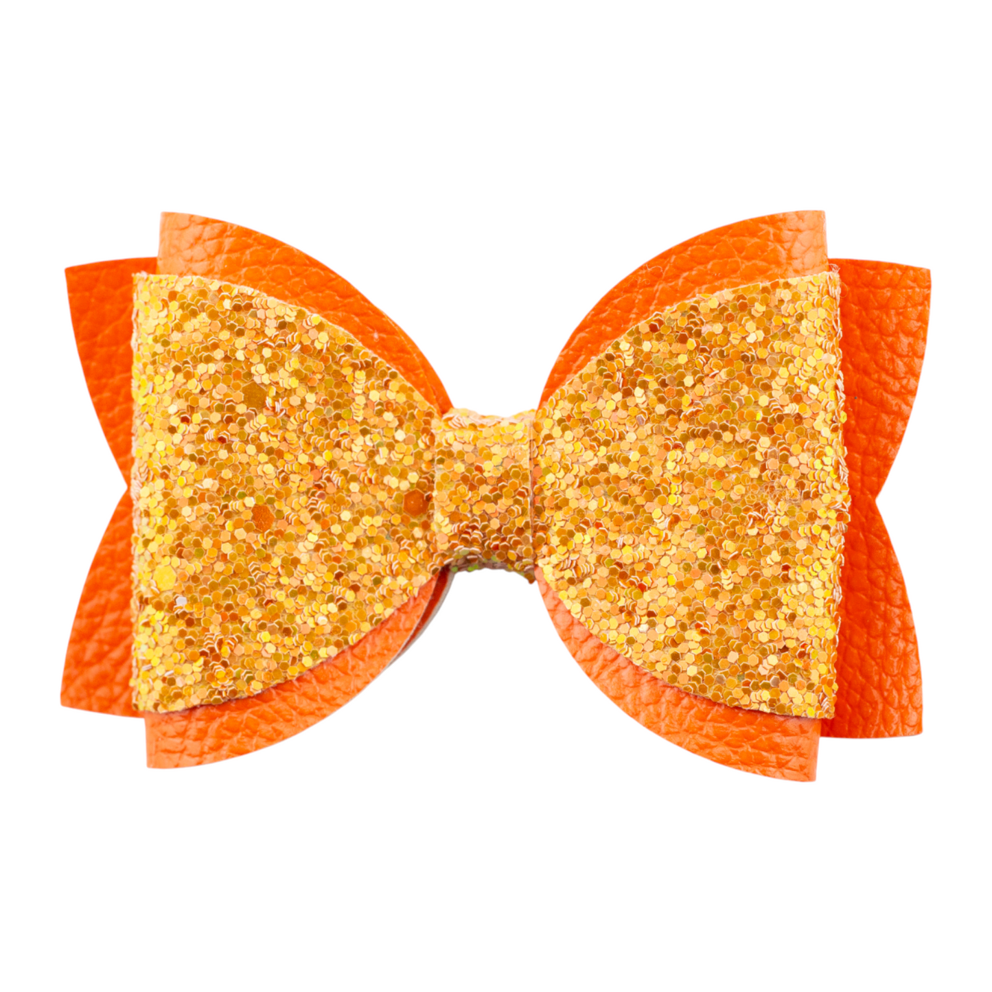 Orange Leather & Chunky Glitter Overylay Bow