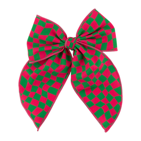 Pink/Green Checkered Hair Bow