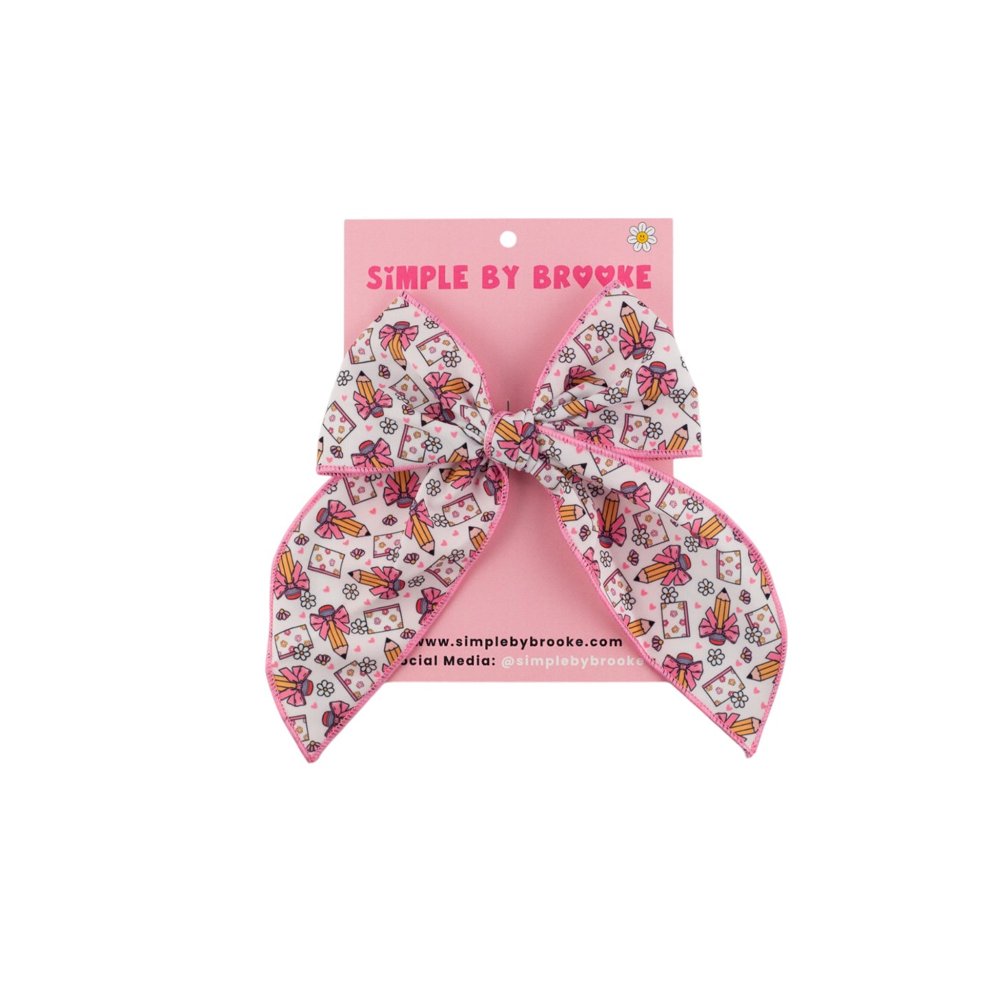 Pink/White School Pencils Bow