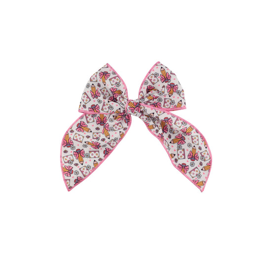 Pink/White School Pencils Bow