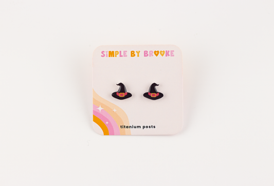 Witch Hat with Pink Buckle Earrings