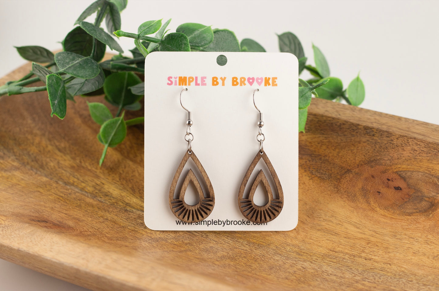 Wooden Boho Teardrop Dangle Earrings