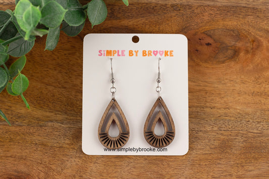 Wooden Boho Teardrop Dangle Earrings